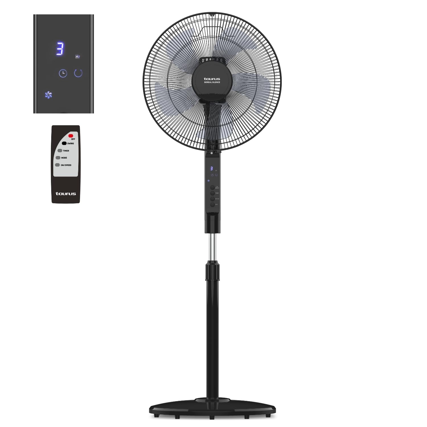 Ventilateur sur pied 12 vitesses Taurus Boreal noir oscillant réglable