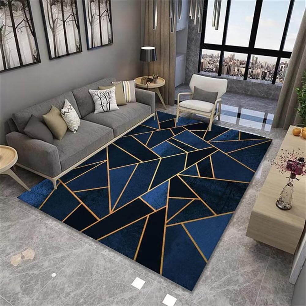 Tapis fille bleu à lignes géométriques pour transformer une chambre de ado