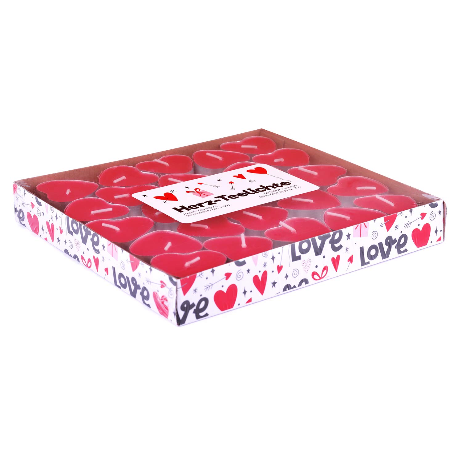 pajoma Podgrzewacze "Love" w opakowaniu 50 sztuk, czas palenia 3 godziny, w kształcie serca (czerwone)