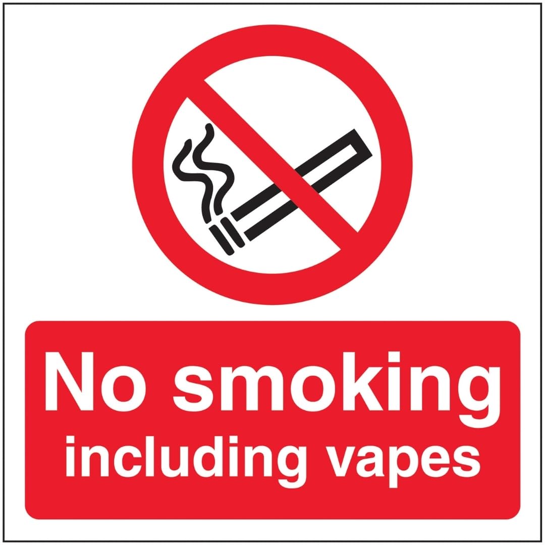 V Safety No Smoking Including Vapes 150 x 150 mm - 2mm Rigid Plastic Safety Sign