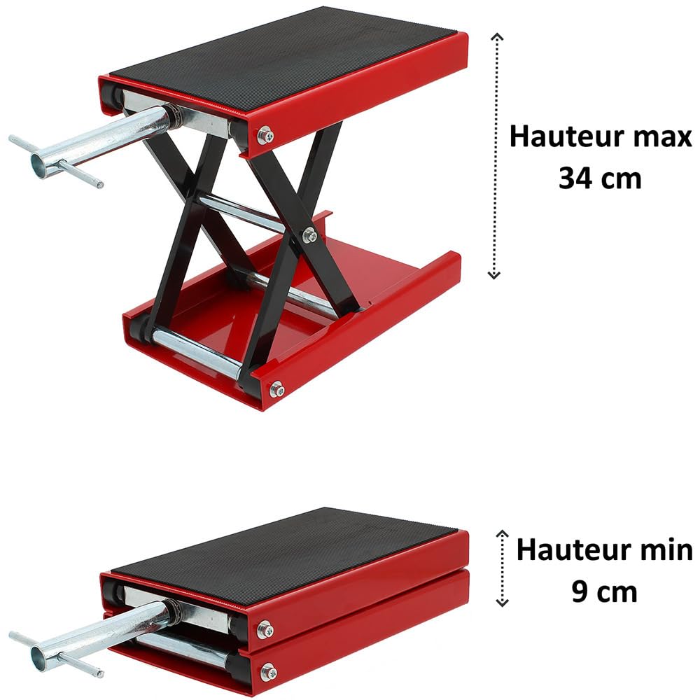 Cric Moto 450 kg à Ciseaux - Élévateur réglable avec Plateau antidérapant