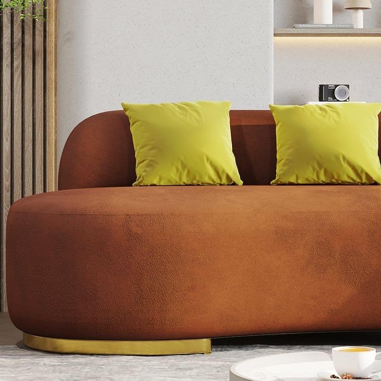 Image of LEGACY OF COMFORT Tara Upholstered Curved Sofa Living Room Set 3 Seater Sofa with 2 Chairs (Orange)