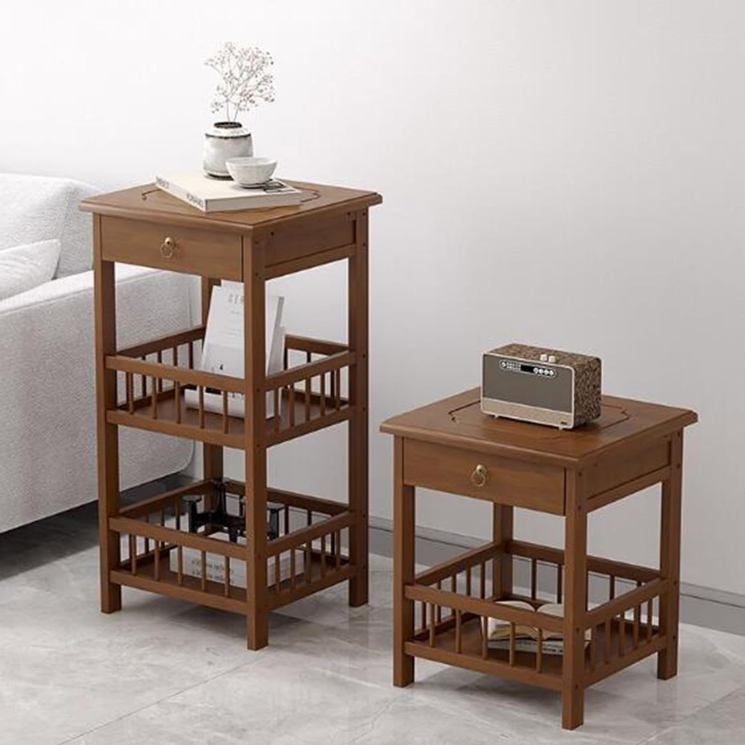 Aimery Office End Table Sofa Side Table, 2 Tier/3 Tier Storage Coffee Table with Drawers and Enclosure, Square Corner Table for Balcony Kitchen Bedroom (Size : 33 * 33 * 50CM)
