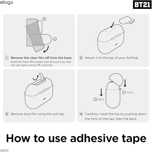 Miniatura 6 de elago l BT21 Minini - Funda compatible con AirPods Pro de 2ª generación, funda protectora, transparente a prueba de golpes, cinta de gel incluida,
