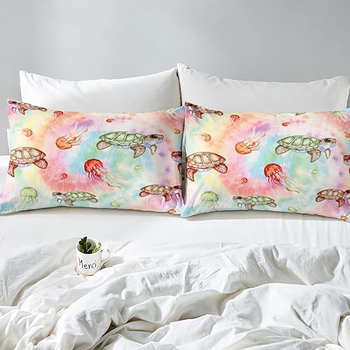 Miniatura 5 de Erosebridal Juego de sábanas y fundas de almohada de animales Kawaii para niños y niñas, juego de sábanas coloridas de medusas de medusas coloridas