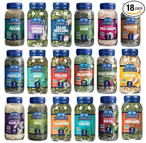 Litehouse Freeze-Dried Herbs All 18 Herbs and Blends Variety Gift Pack Collection (14 Herbs, 4 Herb Blends) - Substitute for Fresh Herbs, Gluten-Free, Keto Friendly, Non-GMO, Organic Spice - 18-Pack