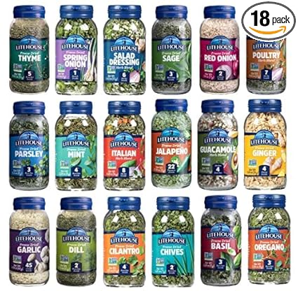 Litehouse Freeze-Dried Herbs All 18 Herbs and Blends Variety Gift Pack Collection (14 Herbs, 4 Herb Blends) - Substitute for Fresh Herbs, Gluten-Free, Keto Friendly, Non-GMO, Organic Spice - 18-Pack