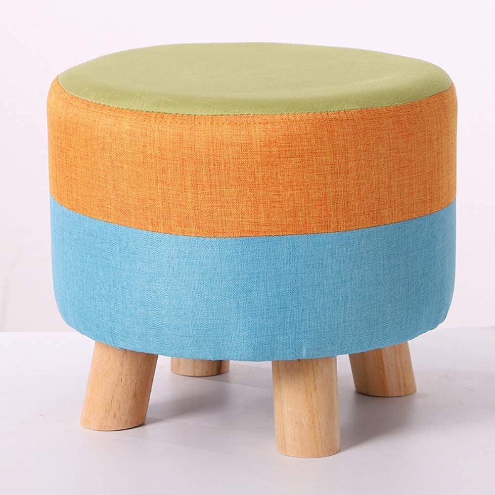 Pouf carré en bois avec housse lavable, petit banc 4 pieds