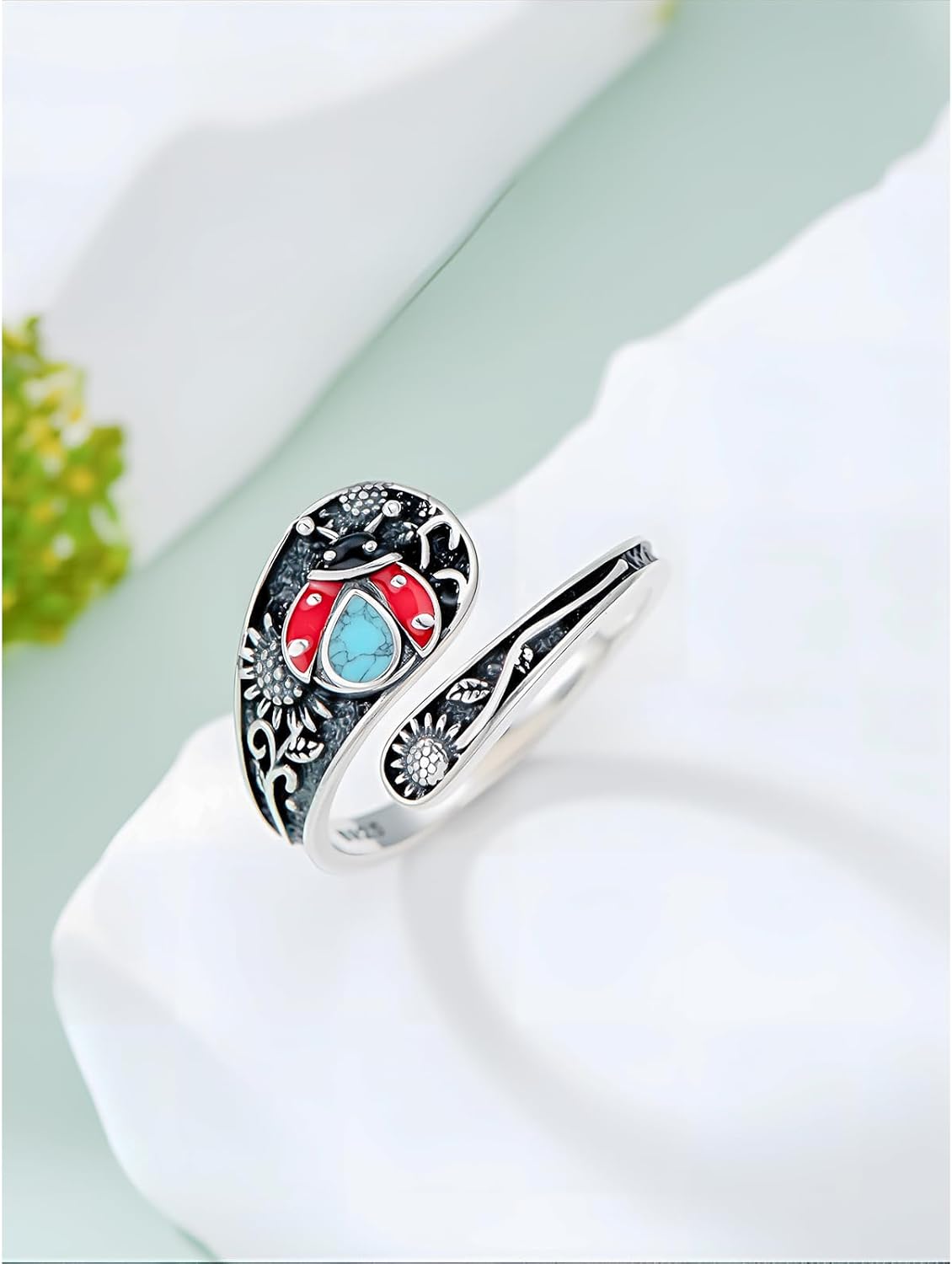 JKR Turquoise Spoon Rings for Women Sterling Silver Vintage Antique Thumb Ring Boho Jewelry Anniversary Birthday Gift for Wife Her Mom - Image 5