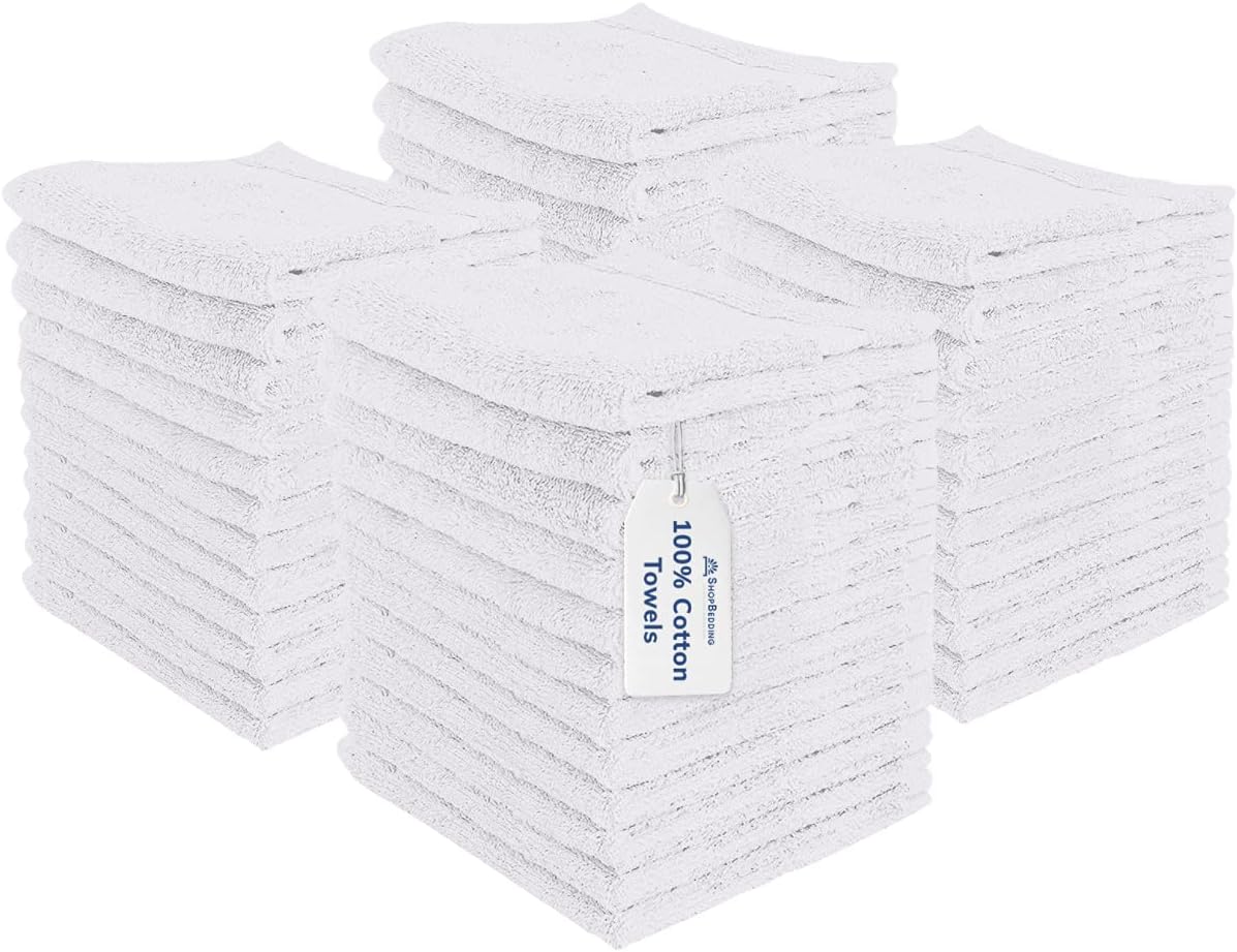 48-Pack White Washcloths -100% Ringspun Cotton Face Towels with Double Stitched Side Hem - Multi-Purpose Wash Rags, Bathroom Towel, Kitchen Towel, and Gym Towel - Machine Washable