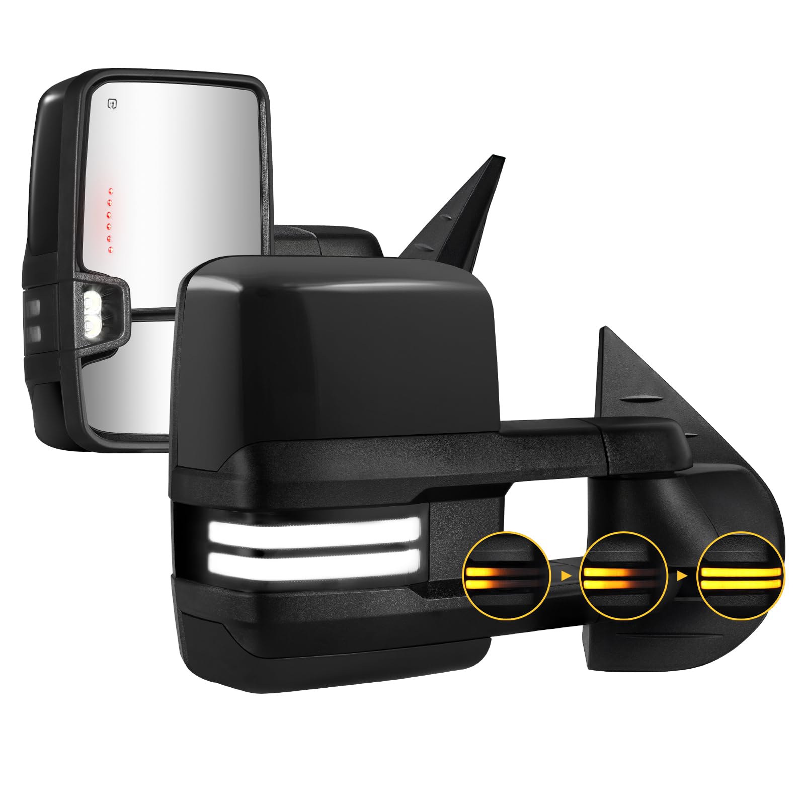 Photo 1 of Sanooer Towing Mirrors Painted Black Switchback Dynamic Turn Light Compatible with 2007-2013 Chevy Silverado Suburban Tahoe GMC Sierra Yukon with Running Lights Power Glass Backup Lamp Heated Set