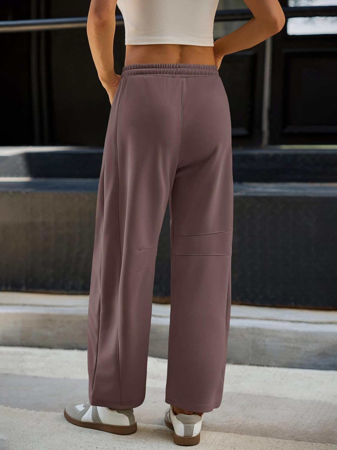 Fisoew Womens Barrel Leg Sweatpant Drawstring Elastic Waisted Wide Leg Pants Casual Active Pants with Pockets - Image 5