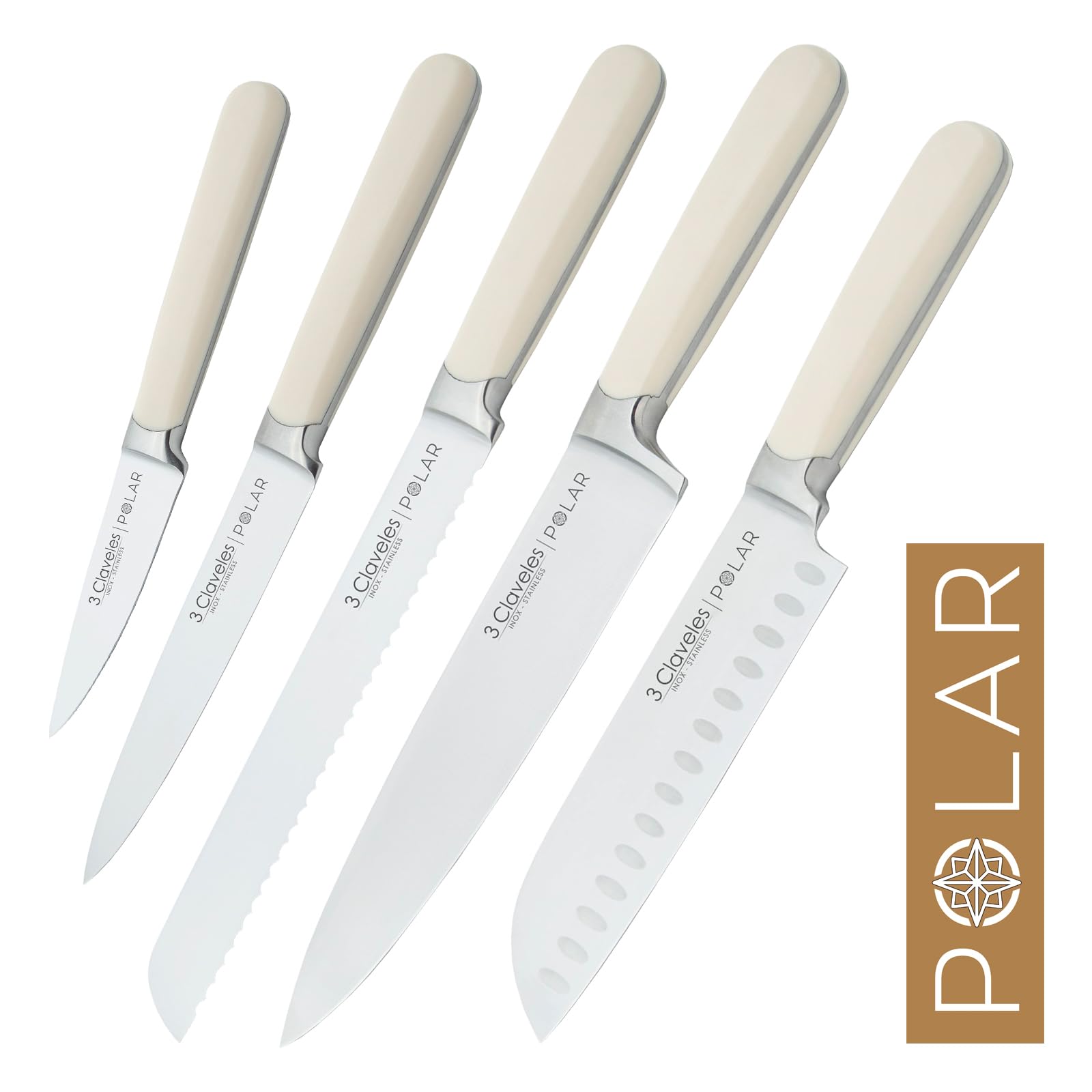 3 Claveles - Juego de 5 Cuchillos de Cocina Profesionales en Acero Forjado con Taco Universal Incluido (5X Polar)