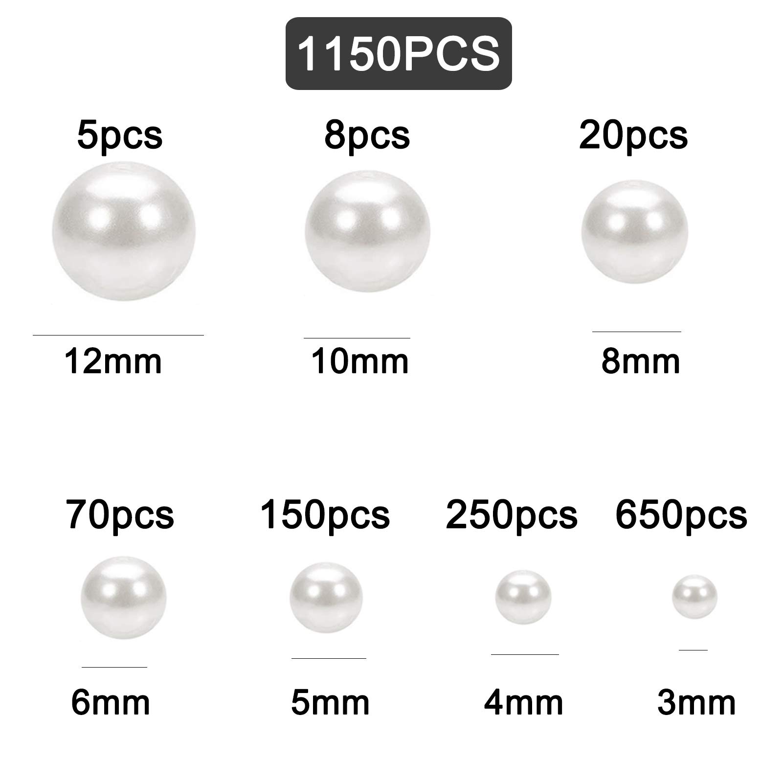 1150 Perle Di Vetro Bianco Per Bigiotteria Fai Da Te | 3-12mm | Multiuso Per Decorazioni - Foto 7