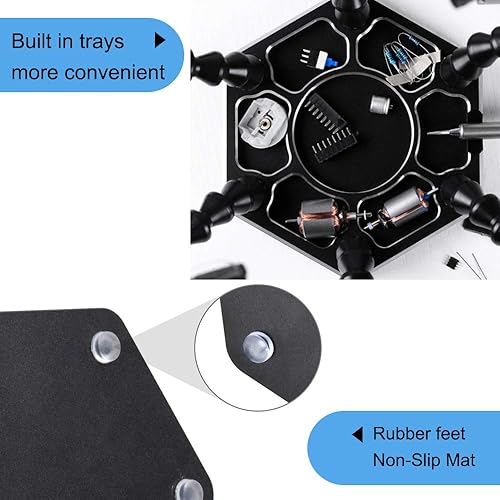 Miniatura 5 de Soldering Helping Hands - Soporte de agarre de tercer tornillo de banco con seis brazos flexibles, base grande y alambre de soldadura de estaño para