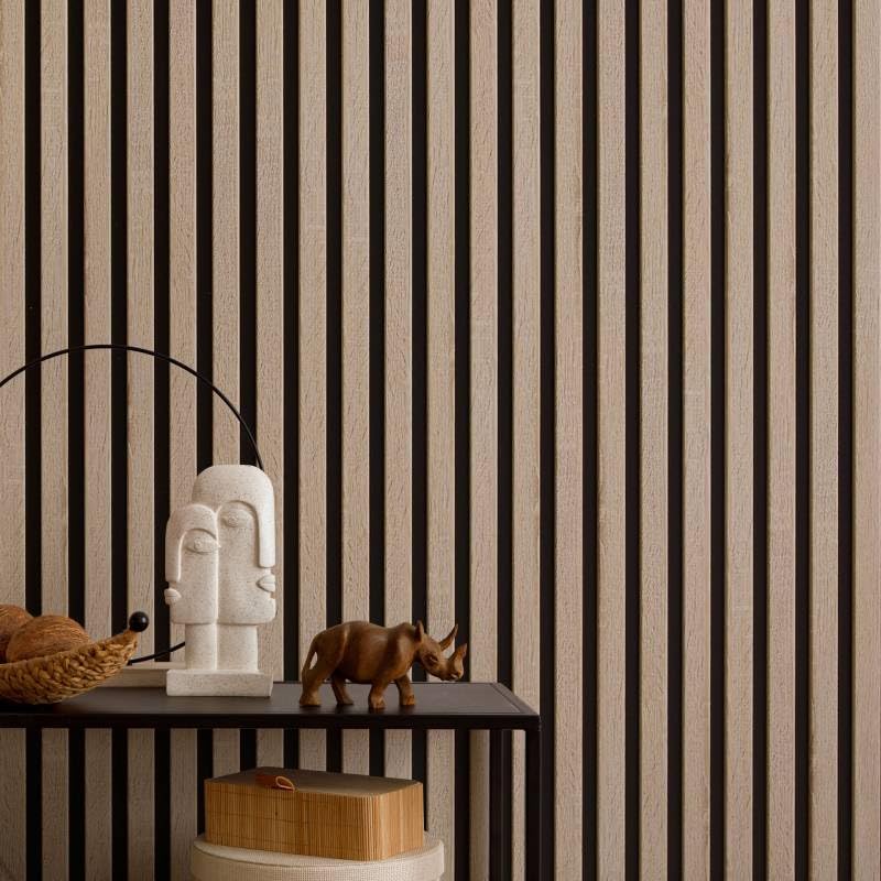 Lot de 7 Panneaux tasseaux bois 250 x 30 x 2 cm - décor chêne clair fond noir - 5,25m²