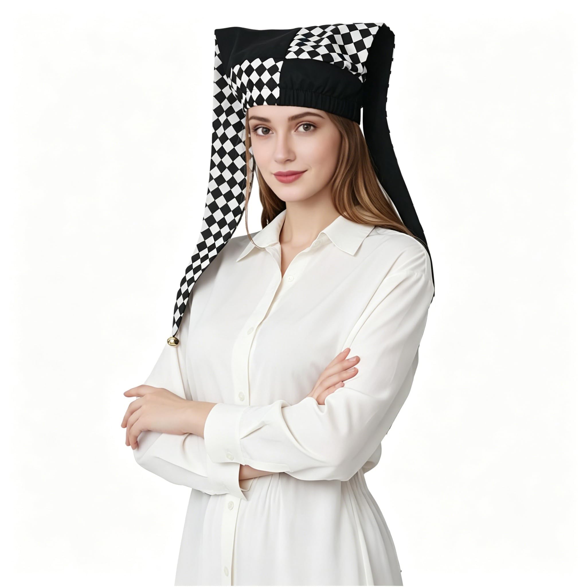 ANDHOM Jester Hat with Bells Harlequin Diamond Pattern for Halloween Christmas Costume Accessory