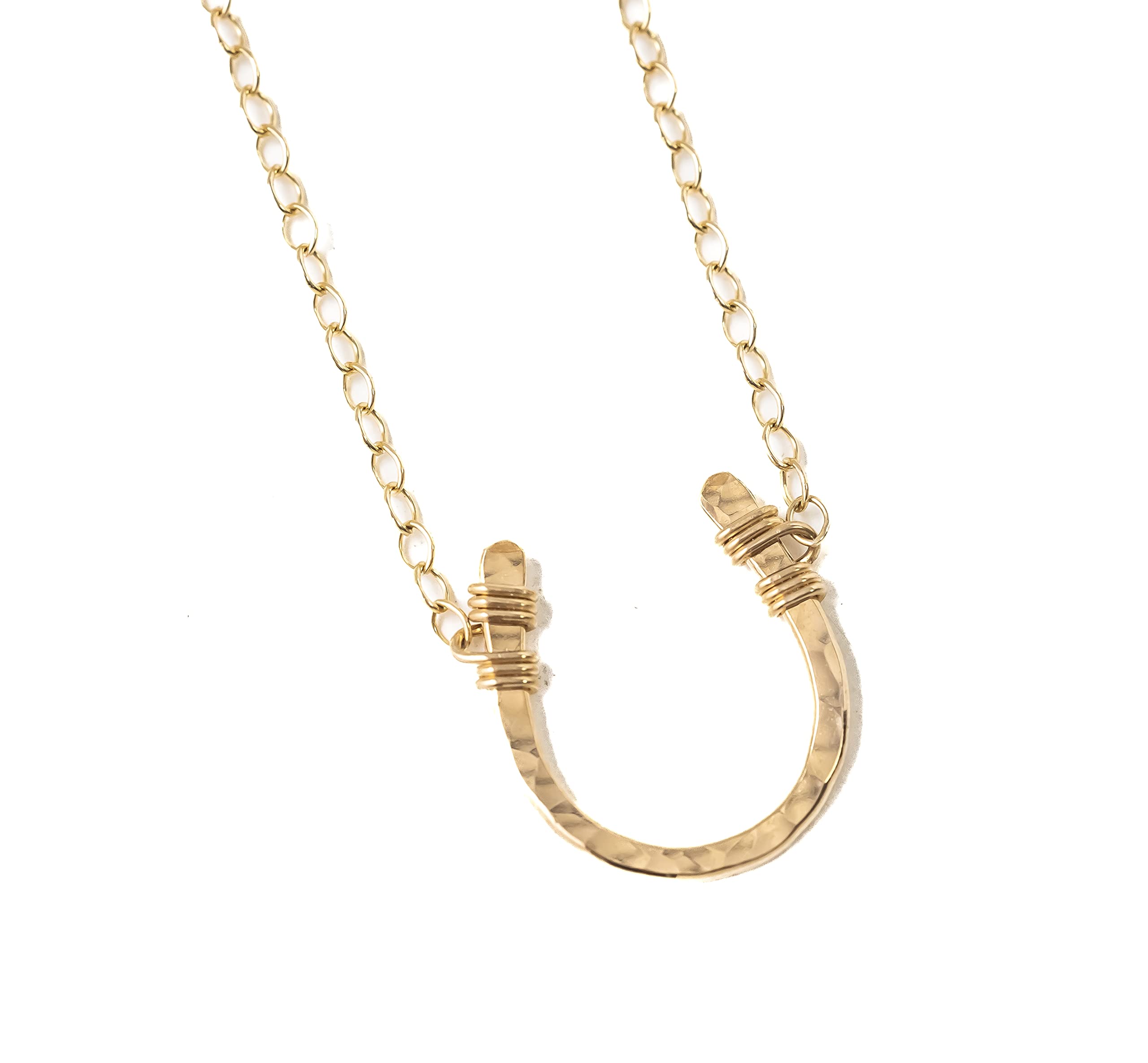Lucky Horseshoe Necklace Yellow Gold Filled Hammered 18 inch chain length