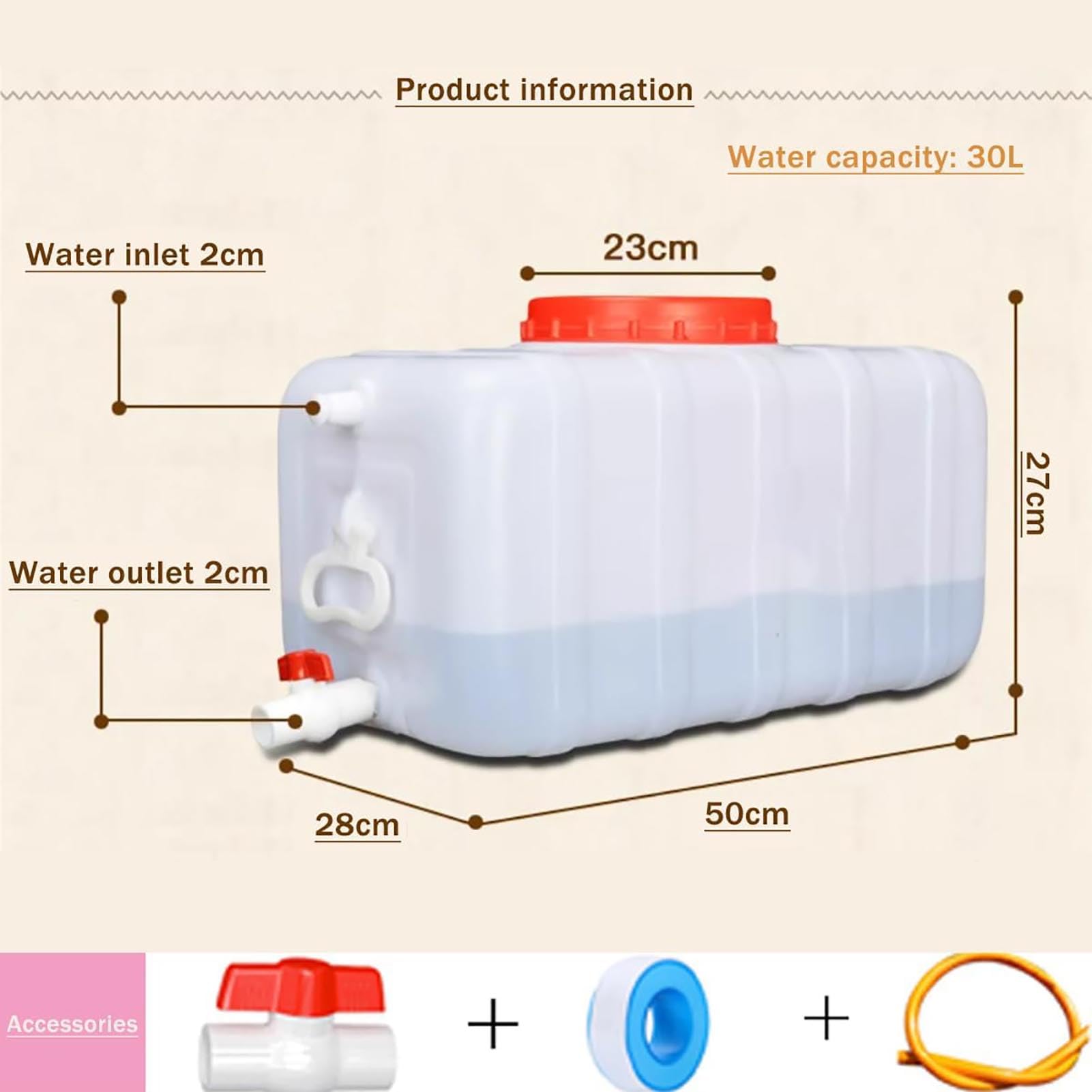 Depósito de agua de plástico grande con grifo, almacenamiento de grado alimenticio para camping, viajes, senderismo, caravana y suministro de agua de emergencia