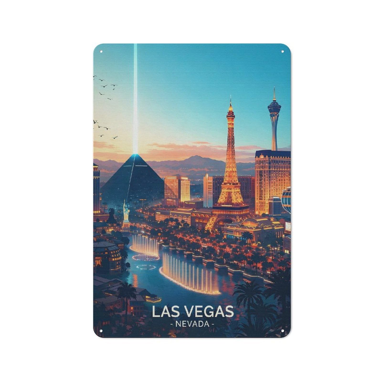 Junmoney Style-18 Las Vegas Strip At Dusk Vintage Tin Sign 30X20cm For Studio Or Craft Room, Suited To Creative-Space Collectors