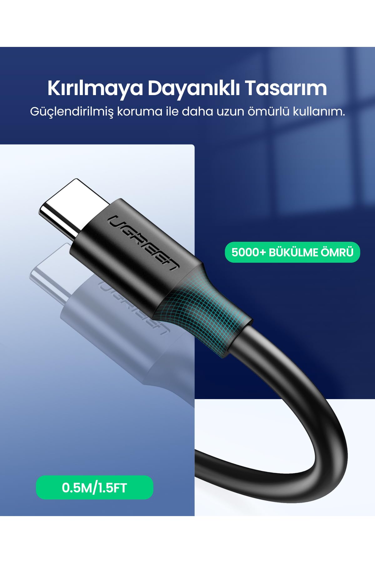 Ugreen USB 3.0 Type-C Data ve Şarj Kablosu 50 cm