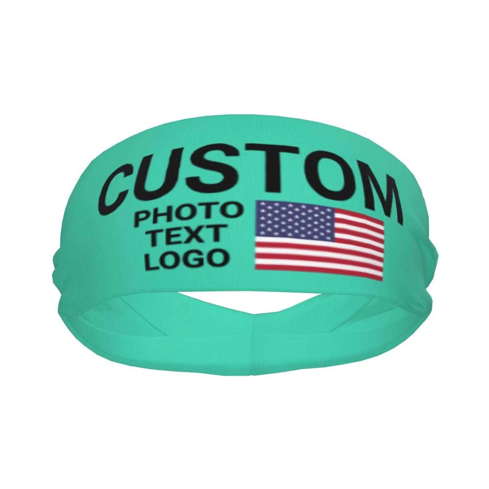 Custom Sports Headband Sweatband Bandana Add Your Photo Logo Text Number, Bulk Customized Unisex Sports Moisture Wicking Breathable Elastic