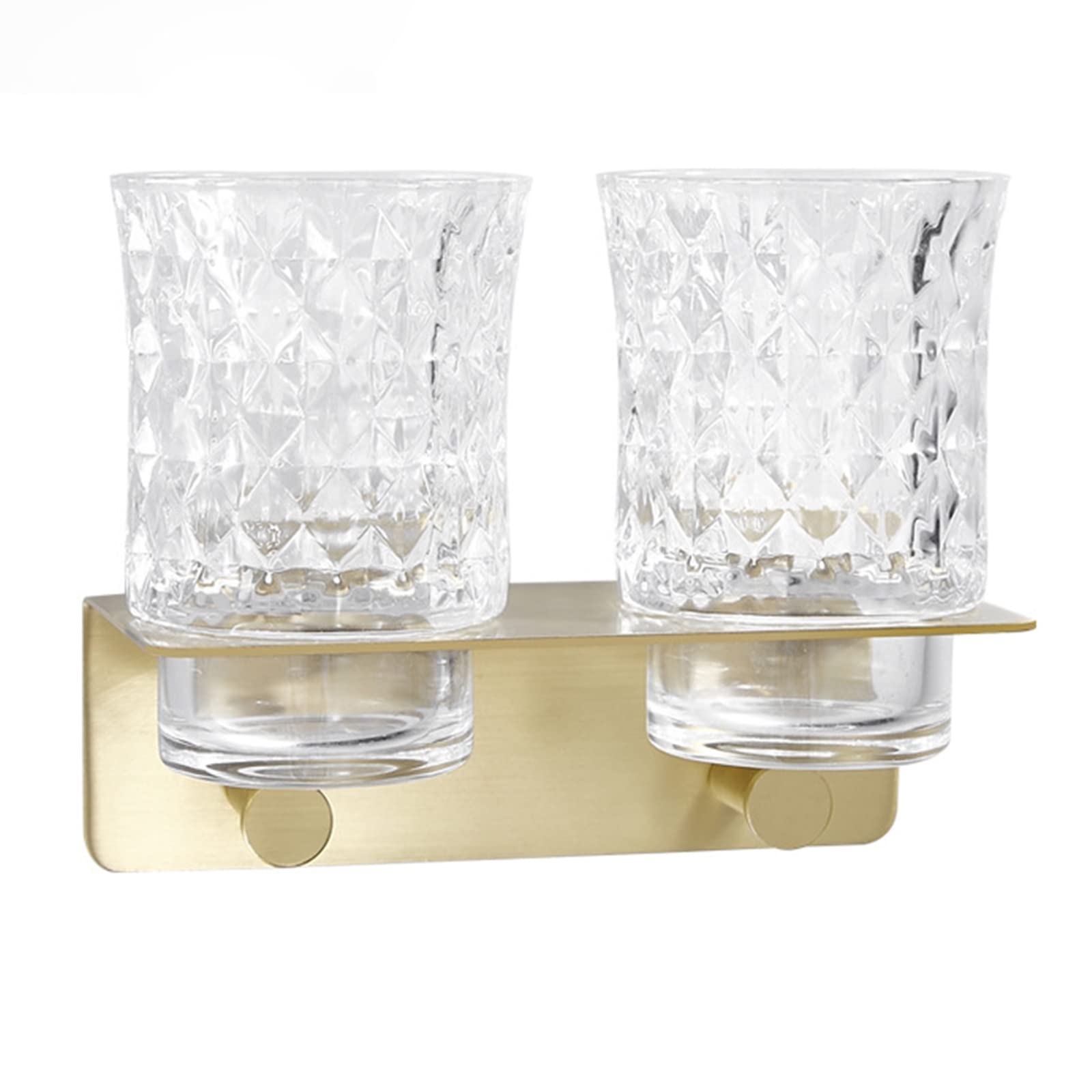 Goldener Zahnbürstenhalter, Wandmontage, Badezimmerzubehör, Dekorationszubehör, Zahnbürste Aus Messing Mit 2 Becherhaltern Aus Kristallglas,2pcs