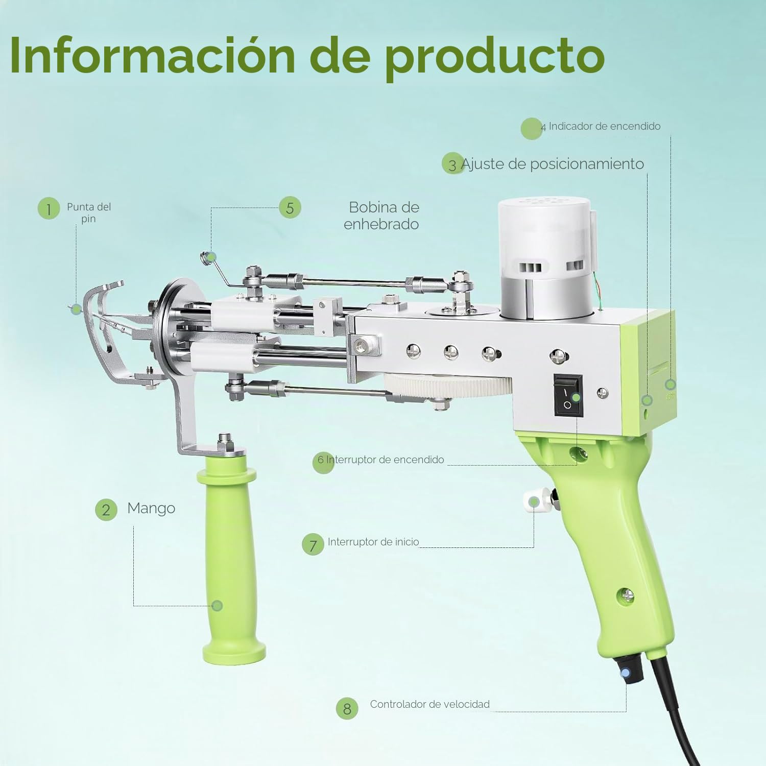Tufting,Helangel Pistola Tufting 2 en 1 Pistola de Tufting 5-40 Pasos/S Tufting Pistola Eléctrica 7-21 mm Ajustable Máquina de Tejer Alfombras para Navidad Artesanía Alfombras Ropa