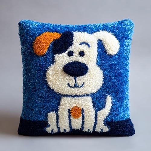 AxiangziK Latch Hook Pillow Kits 17x17in,Cartoon Puppy Printed Pillowcase Latch Hook Kits for Beginners Adults DIY Handmade Cushion Decoration Sofa