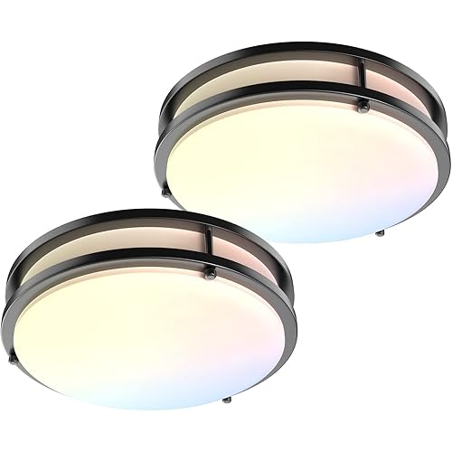 LED Flush Mount Ceiling Light Fixture,13inch 40W[500W Equiv] 4000lm Dimmable Kitchen Light Fixtures, 3000K/4000K/5000K Black Ceiling Lamps for Bedroom, Bathroom, Hallway, Laundry, Stairwell-2Pack