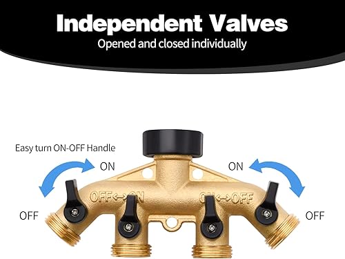 Miniatura 6 de 1 paquete de divisor de manguera de 4 vías, divisor de manguera de jardín de latón resistente, para conector de manguera de 34 pulgadas, colector de