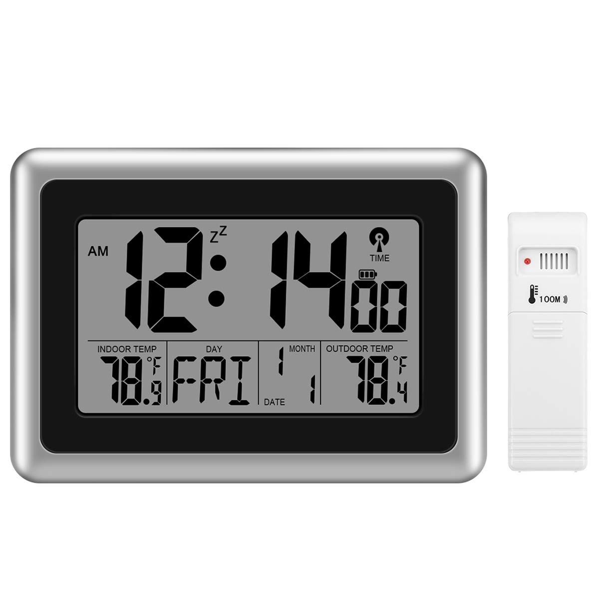 Buy Glisteny Digital Atomic Wall Clock, Indoor Outdoor Thermometer with