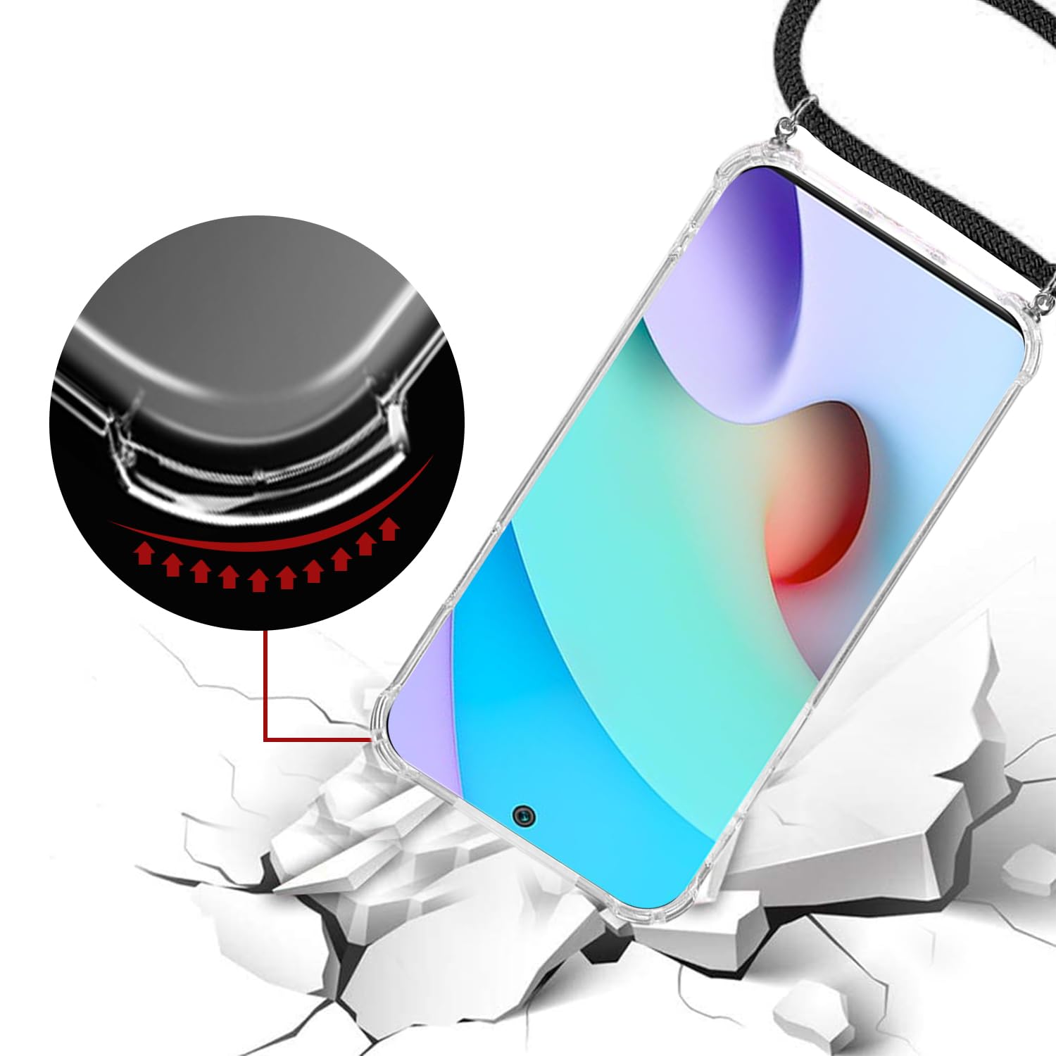 CaseLover Cover per Xiaomi Redmi Note 10 4G/Redmi Note 10S con Cordino, Custodia con Laccio Collana Regolabile Morbida TPU Silicone Case con Motivo