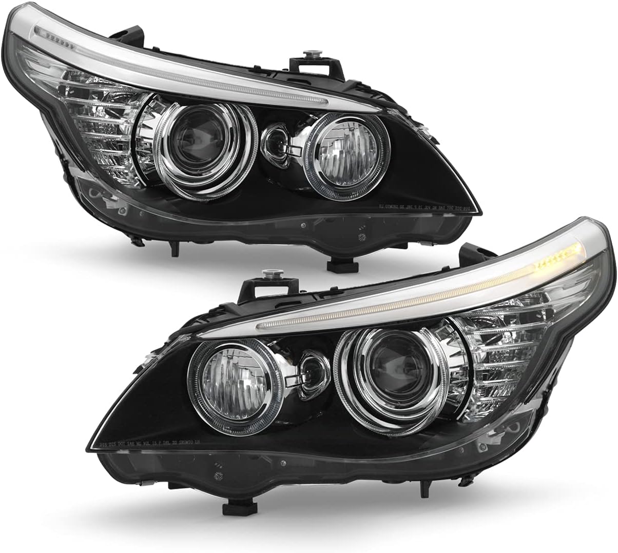 AKKON - Fit 2008-2010 BMW E60 E61 528/535/550/M5 OE LED Rim Projector Pair Headlights w/Auto Adjust