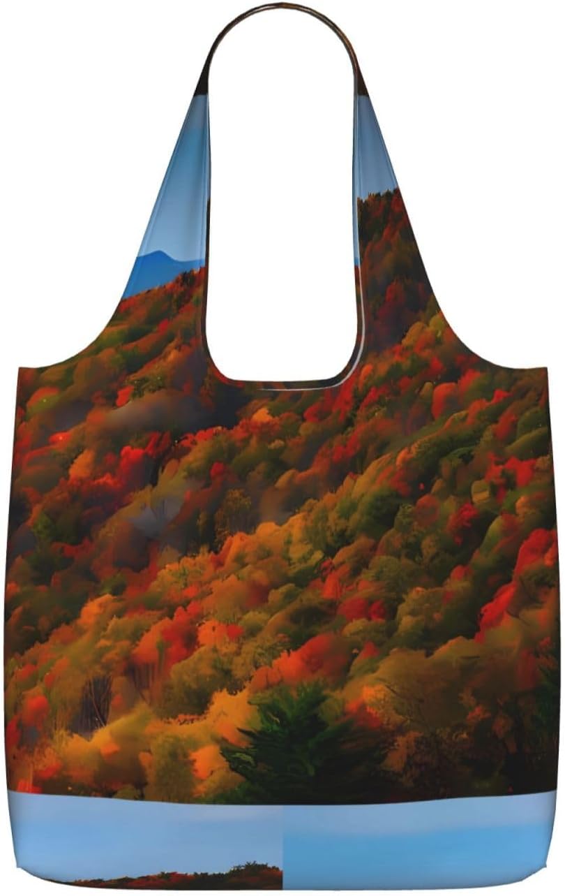 Reusable Shopping Bags Lightweight Foldable Grocery Bags In Pocket,Washable Large Tote Bags Blue Ridge Parkway Mountains Travel Shoulder Bag Gifts For Women Men