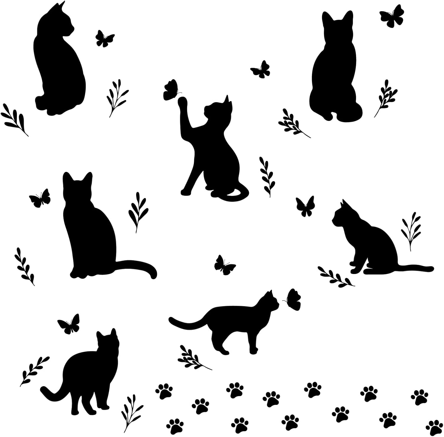 SUPERDANT Black Cat Wall Stickers Cat Silhouette Wall Decals Cat Cathch