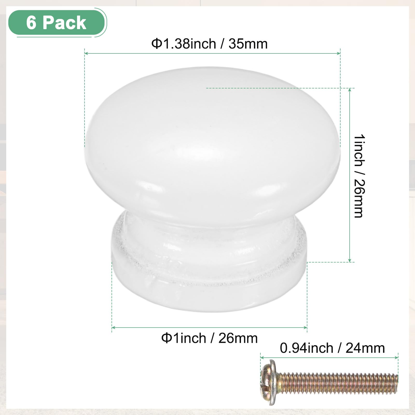 M METERXITY 6-Pack Kicthen Cabinet Knobs, 1-3/8 in(35mm) Solid Wood Round Drawer Pull Handle for Dresser/Office/Cupboard - Image 3
