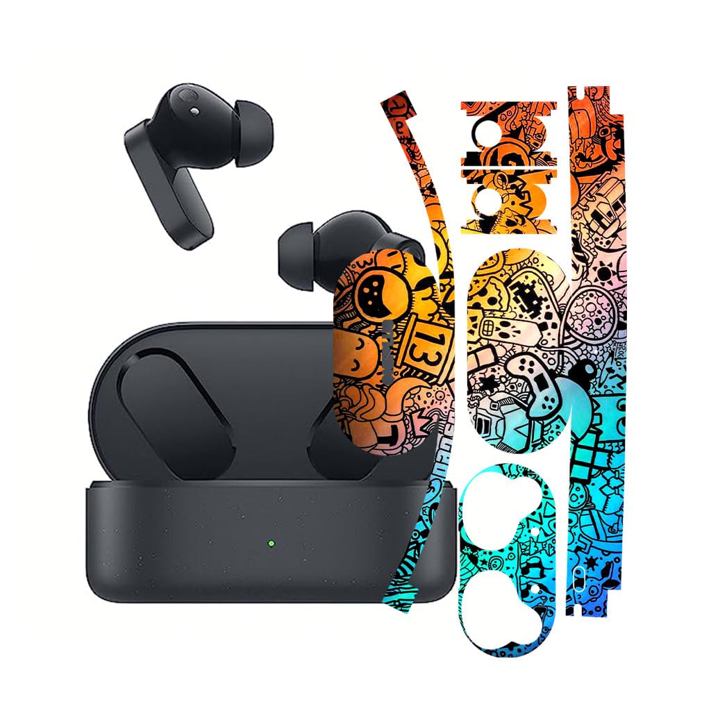 AtOdds - Pre-Cut Audio Skin Sticker Wrap - Compatible for OnePlus Nord Buds 2 (Coverage - Charging Case+Buds)(Graffiti36)-image-21