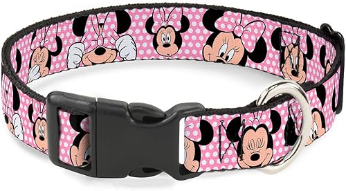 Buckle-Down Collar de clip de plástico, Minnie Mouse Expressions Polka Dot RosaBlanco, 1 pulgada de ancho, se adapta a cuello de 11-17 pulgadas,