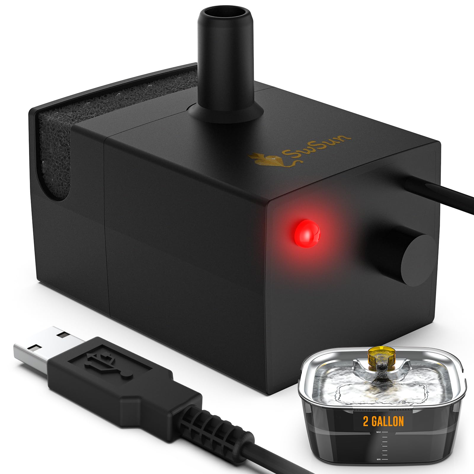 SwSun Dog Water Fountain Pump for 2.6/2 Gallons Large Dog Water Fountain Stainless Steel for Large Dogs, Replacement Water Pump for D2223, D2322,