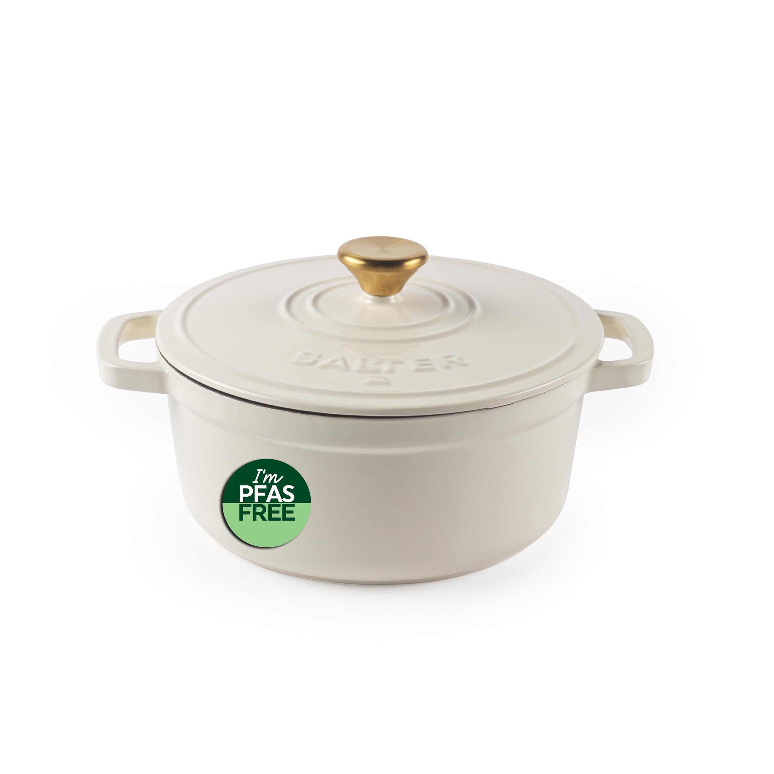Salter Chester Casseruola in Ghisa – Crema, 24CM, Autoinnaffiante, Forno Olandese, Cucina da Piano a Forno, Tutti i Tipi di Piano Inclusa Induzione, 3.4L, Senza PFAS, Ritenzione del Calore