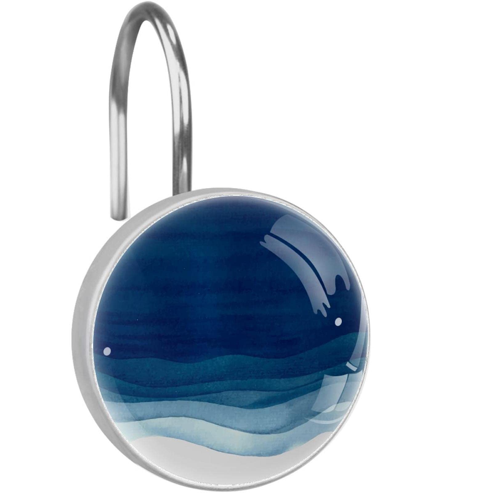 Rideau de douche et crochets aquarelle bleue pour salle de bain zen