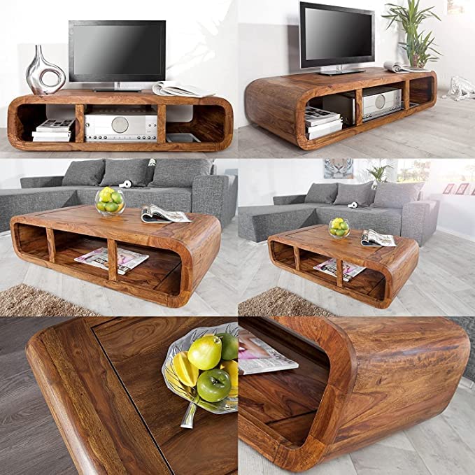 Image of SONA ART & CRAFTS Wooden Center Coffee Table for Living Room Home with Shelf Storage | Wooden Coffee Table | Center Table for Living Room | Tea Table | Natural Honey Teak Finish