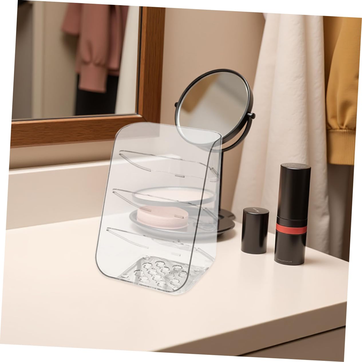 2 Pezzi Organizer Scrivania Portapenne e Cosmetici in Plastica con Base Ribaltamento Stabile e Versatile per Ufficio Camera e Toeletta