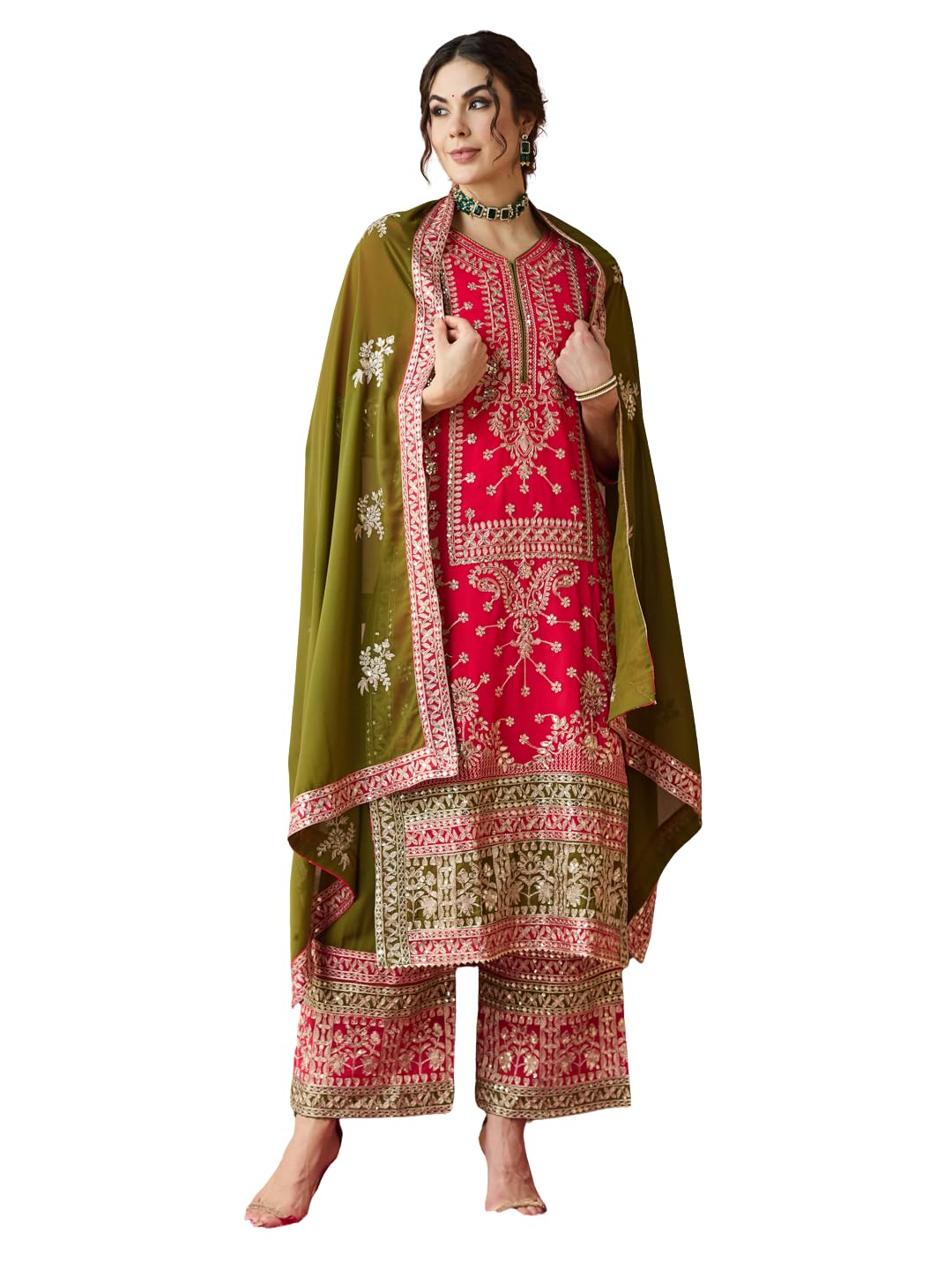 arriva fab Women's Faux Georgette Fabric Zari Embroidery Kurta Set With Dupatta-picture-54