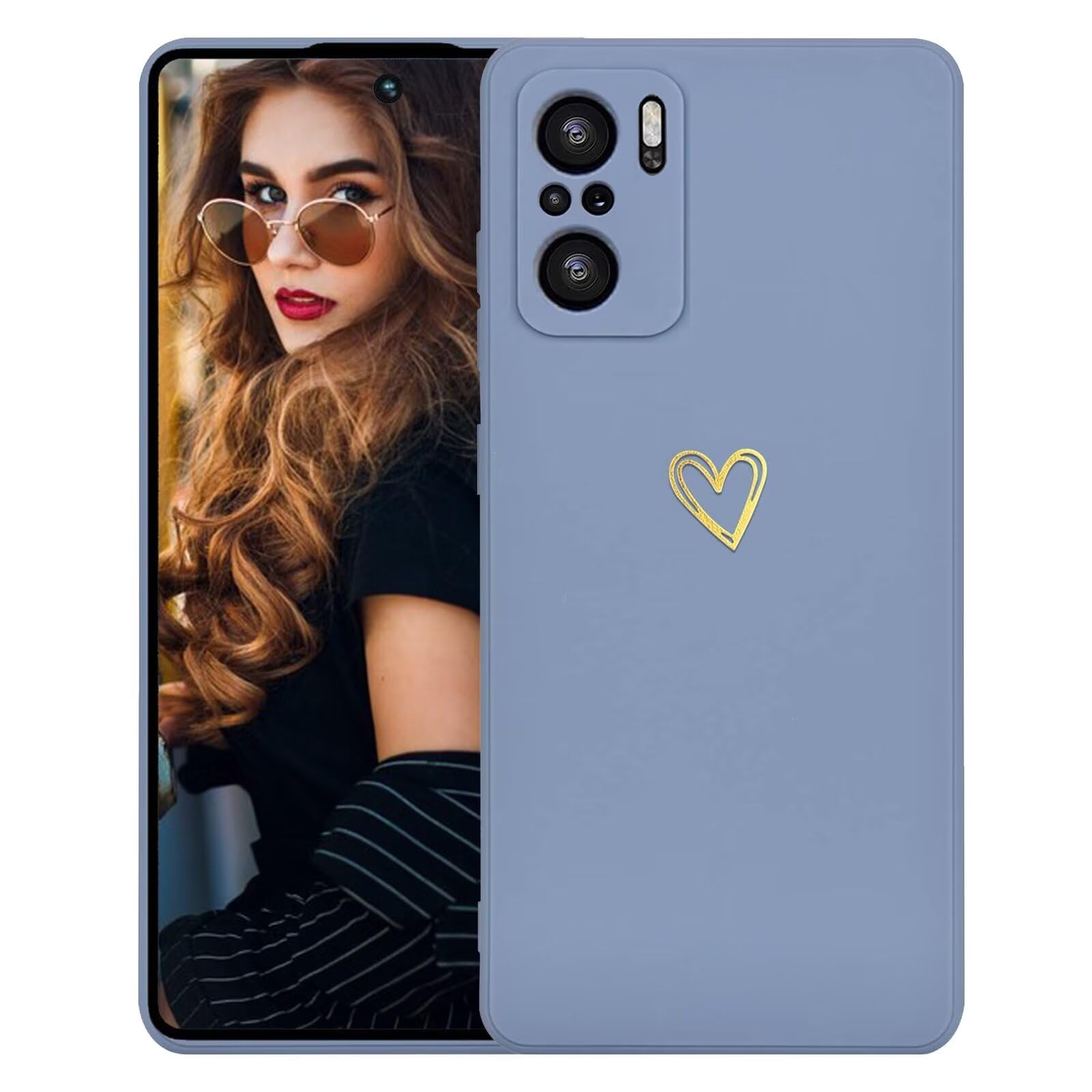 LENGRACE Custodia Per Xiaomi POCO F3 5G, Cover A Cuore Oro Amore, Pattern Love Heart, Silicone TPU Antiurto, Colore Verde