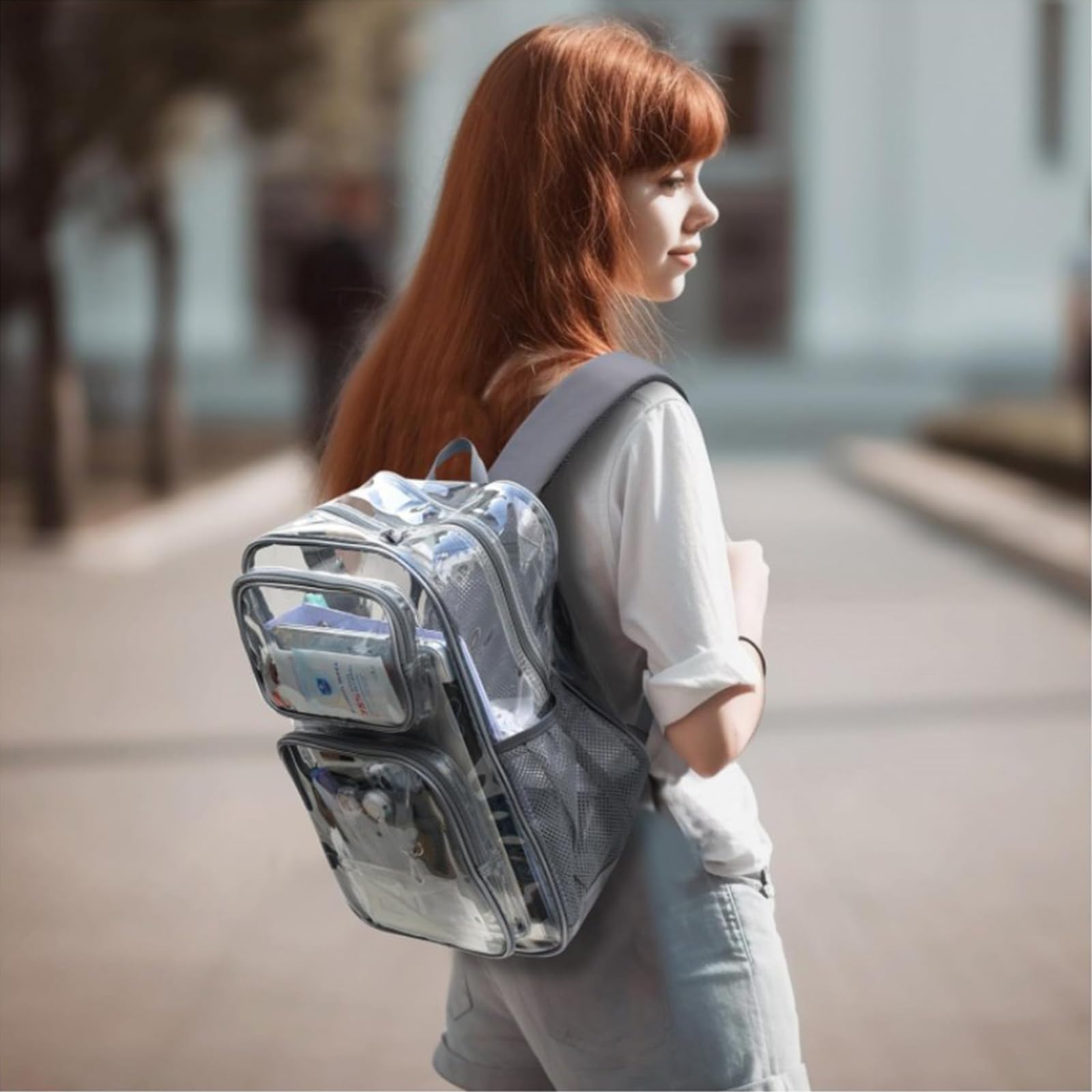 Zaino trasparente Borse per libri scolastici resistenti in PVC trasparente Borsa per lavori universitari Concerti sicurezza per viaggi Borse per libri resistenti capacità