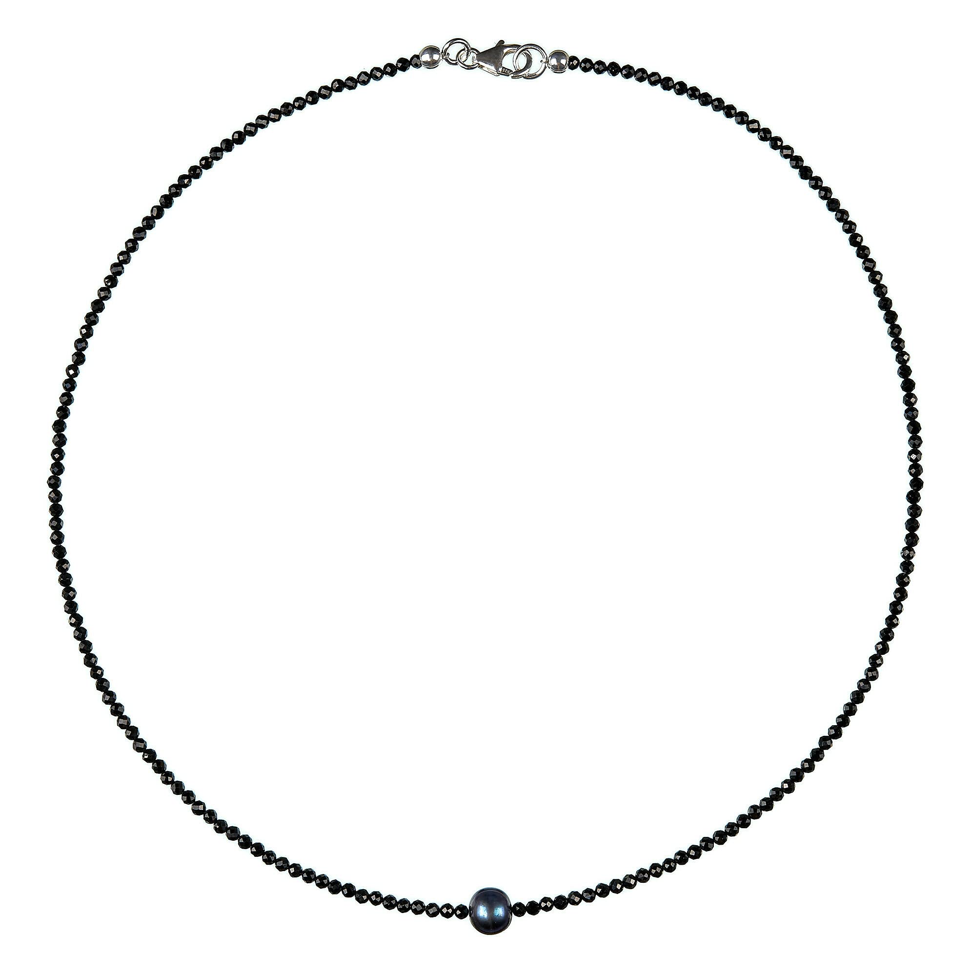 Spinell Perle Kette 925 Silber schwarze Halskette