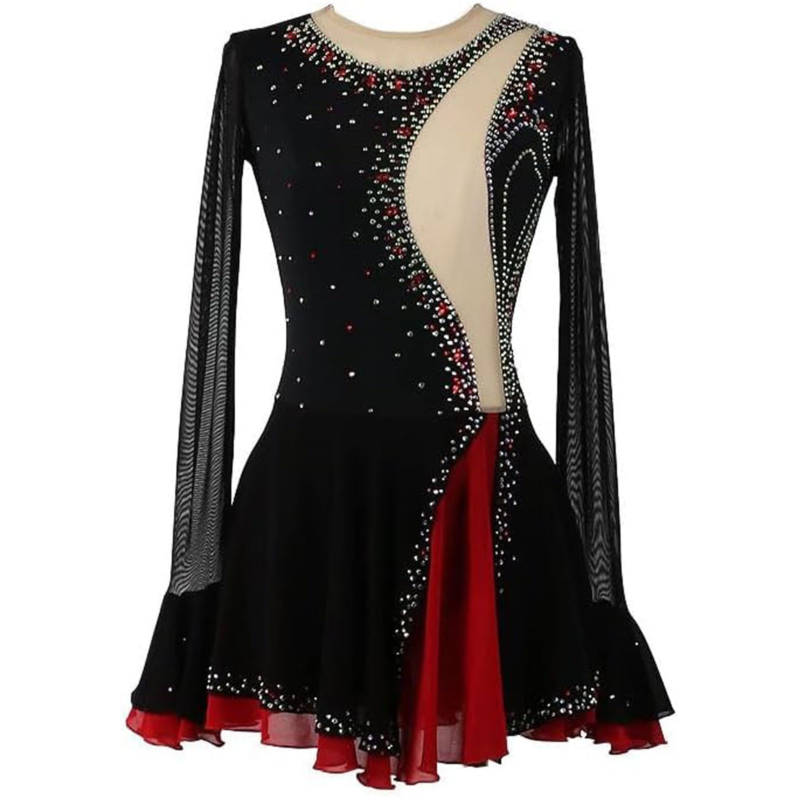 Eisfigur Skaten Kleider Langarm Rollschuhe Leistung Rock Damen Gymnastik Trikot Kleidung Ballett Tanzen Ausbildung Anzug mit Strasssteinen