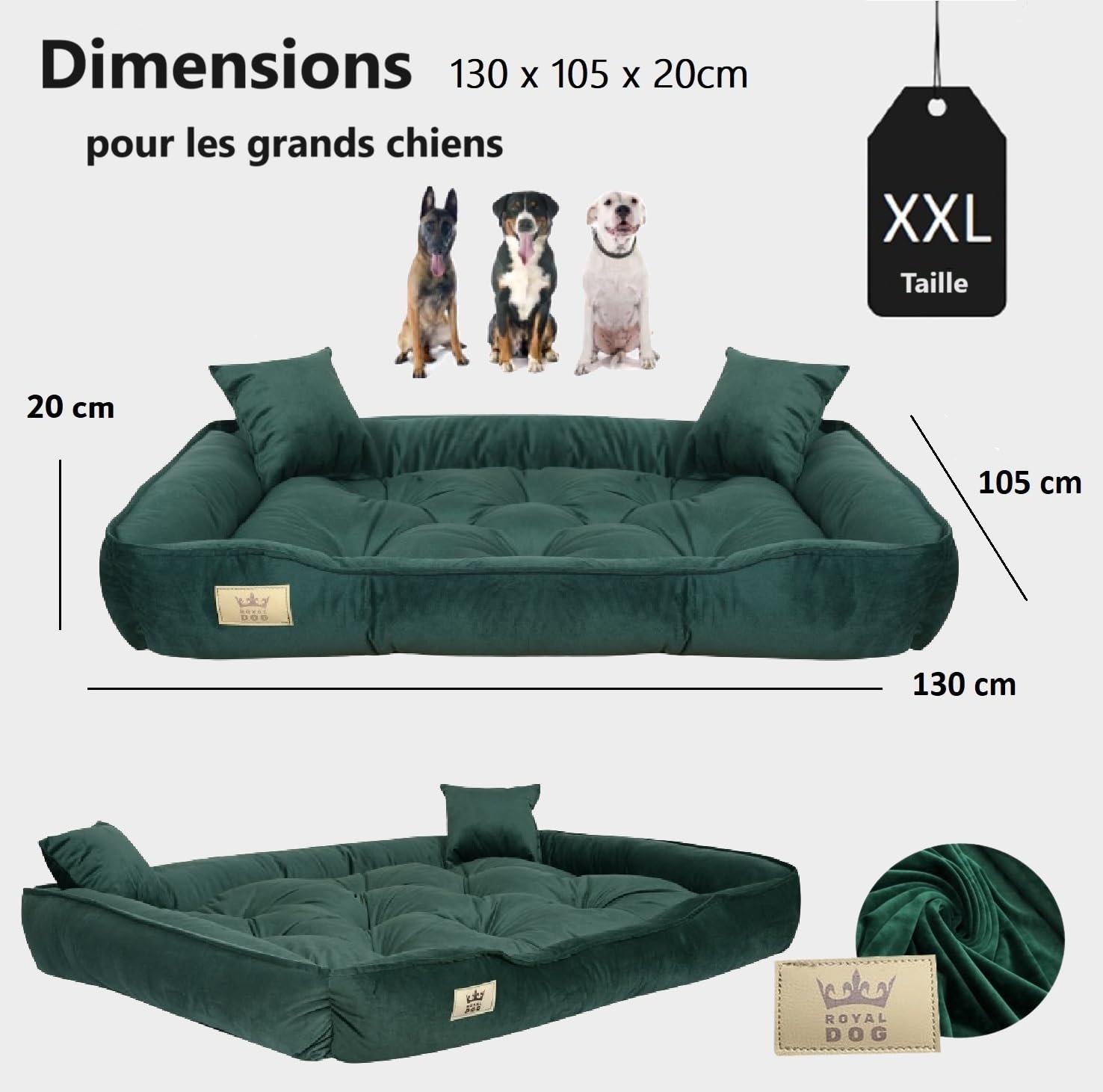 Un lit pour très Grands Chiens XXL 130x105 cm | Lit pour Chien Lavable, Ultra Doux | Canapé Chien Orthopedique | Moelleux et Douillet, Super Doux | Made in EU Vert